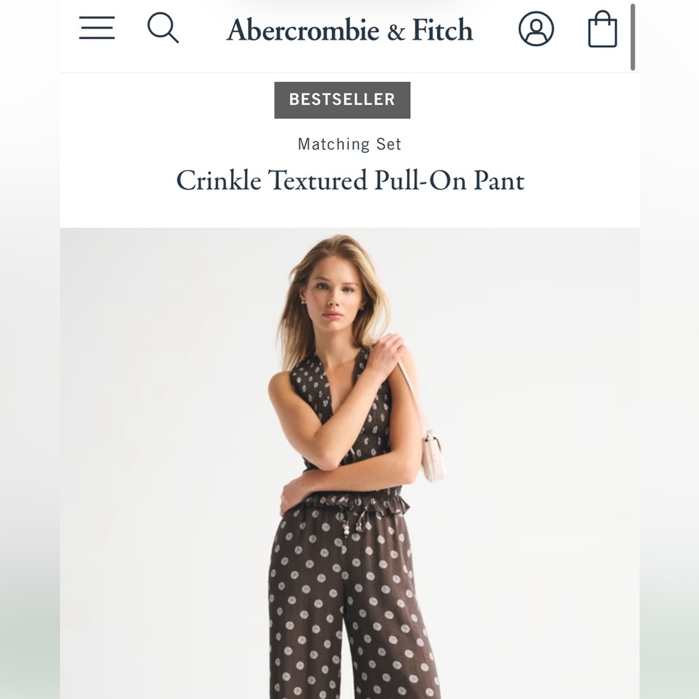 Crinkle Textured Pull-On Polka Dot Pants - Brown